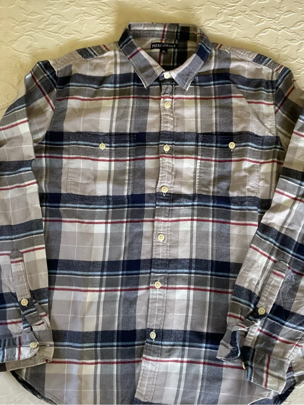 J CREW MERCANTILE Grey & Blue Cotton Flannel Button Down Shirt Men’s XL 17/35